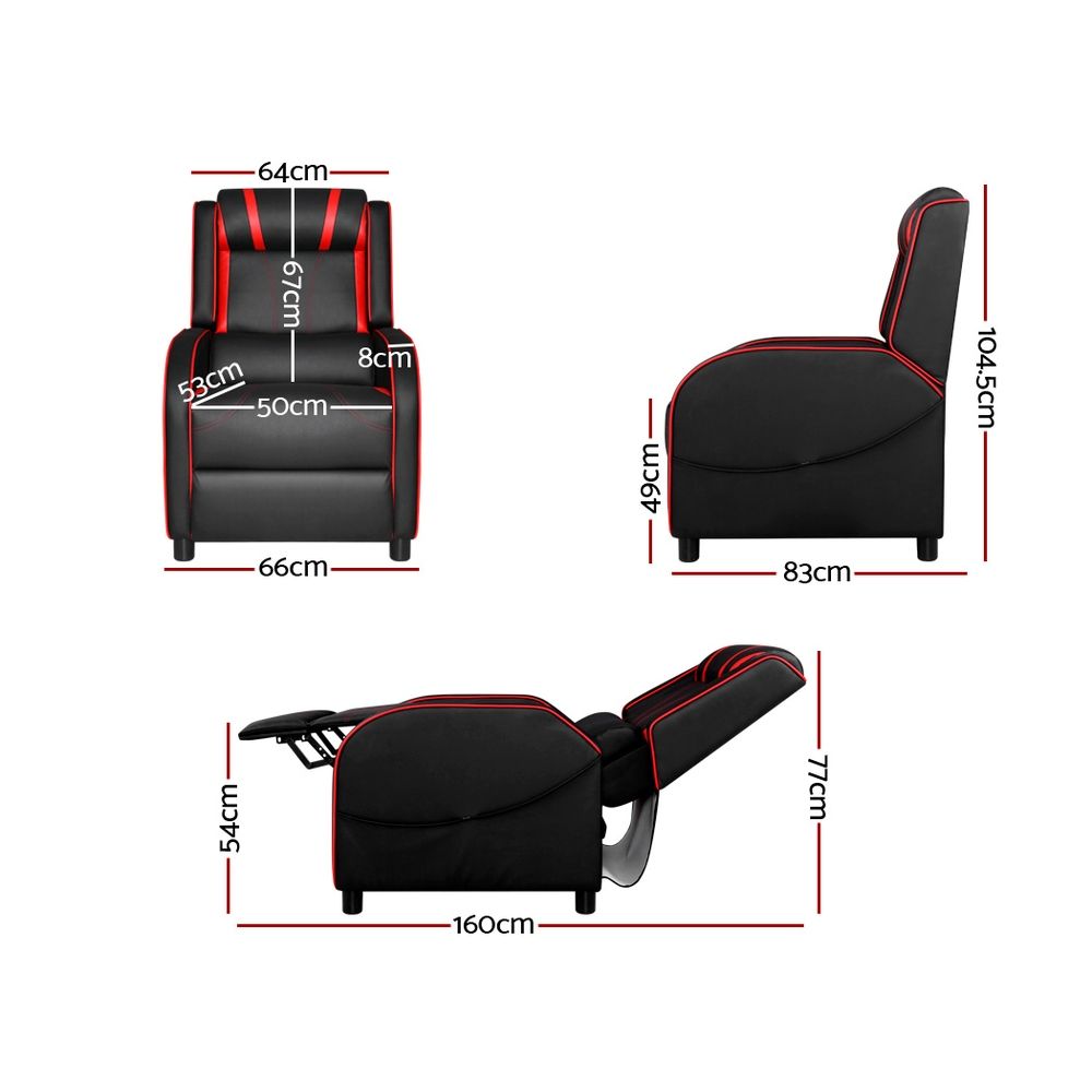 Artiss Recliner Chair Gaming Chair Leather Black Serik - Image 3
