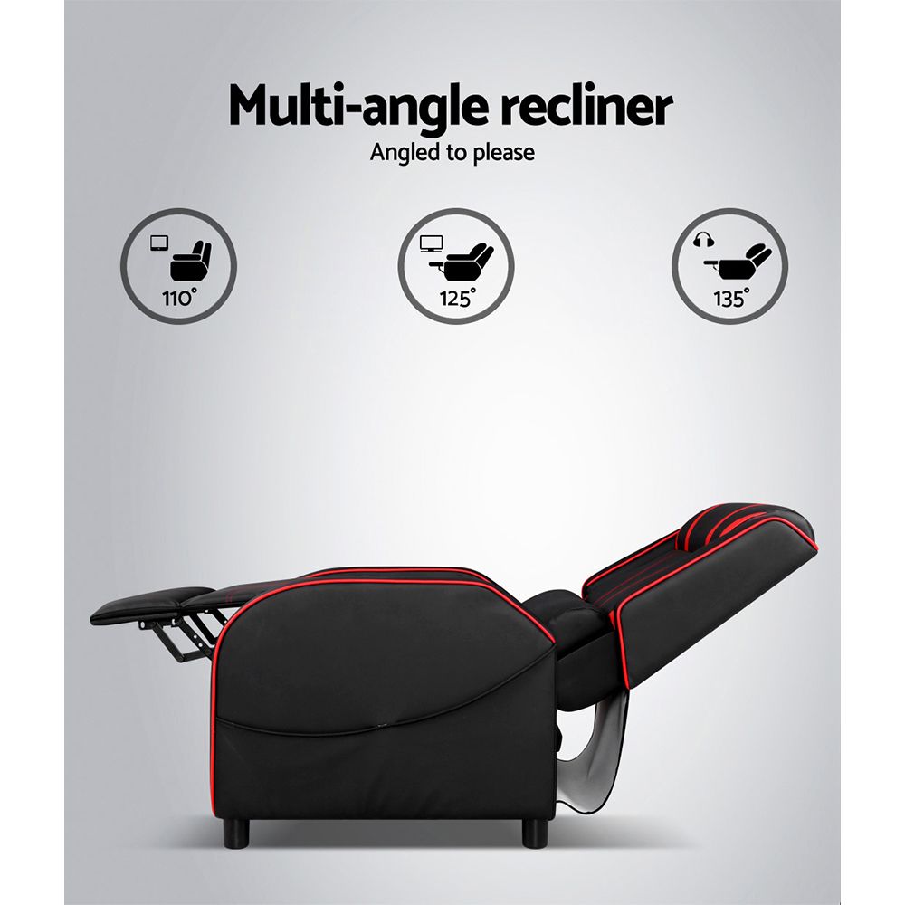 Artiss Recliner Chair Gaming Chair Leather Black Serik - Image 6