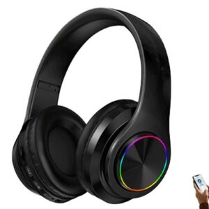 Wireless Headphones Wireless Earbuds B39 LED Light Up Foldable Headset Bluetooth 5.0 Stereo Headphones Built in Microphone -Black
