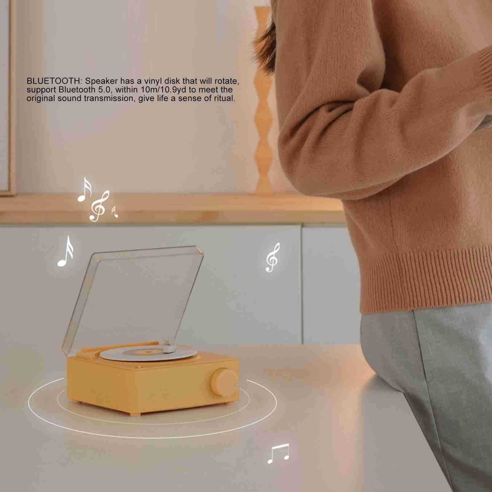 Record Player Style Bluetooth Speaker Phonograph Style Retro Bluetooth Speaker Yellow Cute Look Gift for Girls Good Bass - Image 5