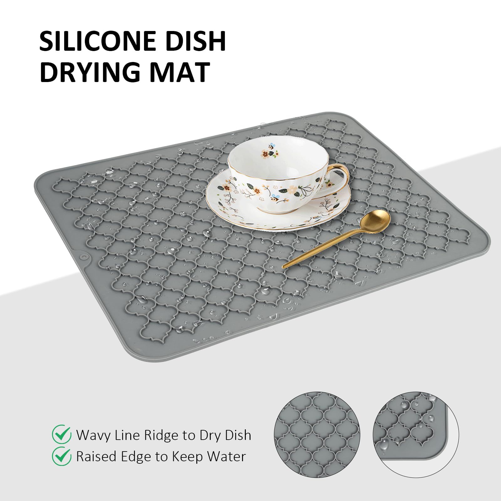 Mat-Kitchen Dish Drying Pad Heat Resistant Mat-Kitchen Gadgets Kitchen Accessories Kitchen Small Appliances (12" x 16, GREY) - Image 3