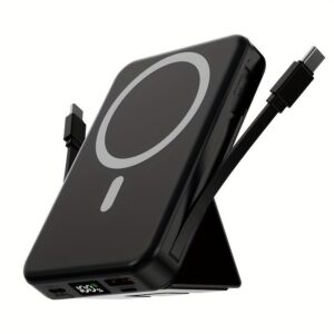 Portable Power Bank Digital Display Power Bank Built-In Cable Power Bank Power - Black - Size 01